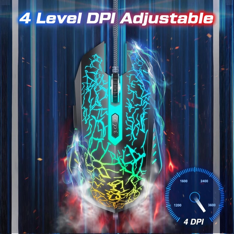 VersionTECH. Wired Gaming Mouse, Computer Mouse Ergonomic Mice with 7 LED Lights RGB Backlit, 6 Programmable Buttons, 4 Adjustable DPI for Laptop PC Gamer Desktop Chromebook Mac Games-Black - Image 2